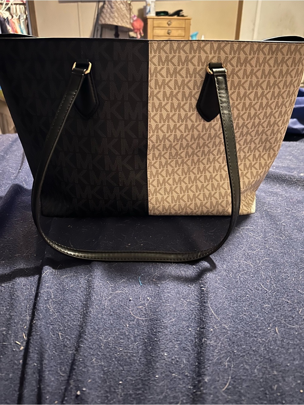 Michael Kors Two-Tone Black and Beige MK Logo Tote